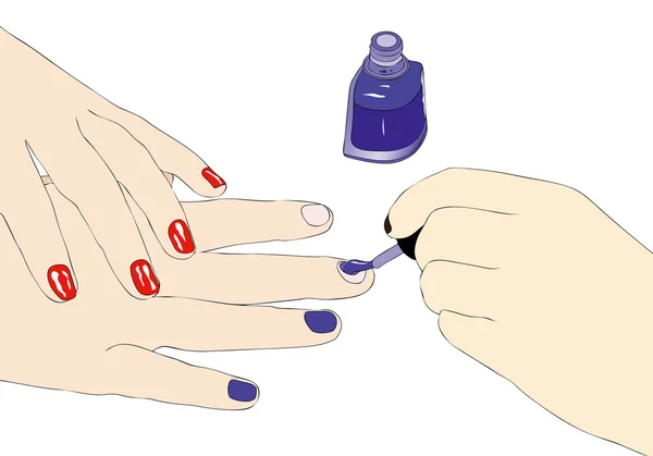 Prueba de esmalte de uñas en un salón de belleza — Vector de stock