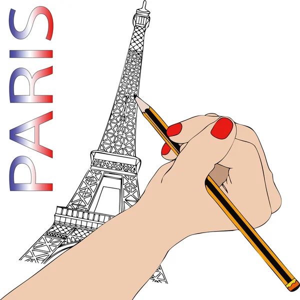 La mujer dibuja la Torre Eiffel — Vector de stock