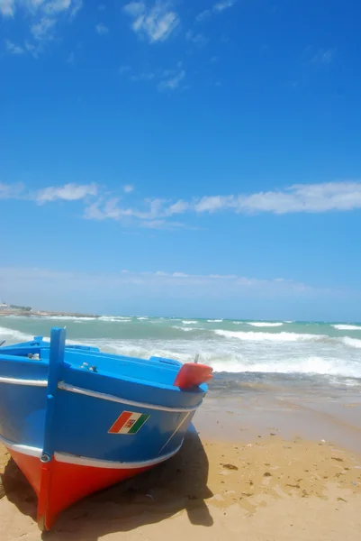 Barcos en tierra en la costa de Apulia de Torre Canne - Puglia - It —  Fotos de Stock