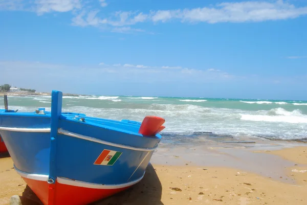 Barcos en tierra en la costa de Apulia de Torre Canne - Puglia - It —  Fotos de Stock