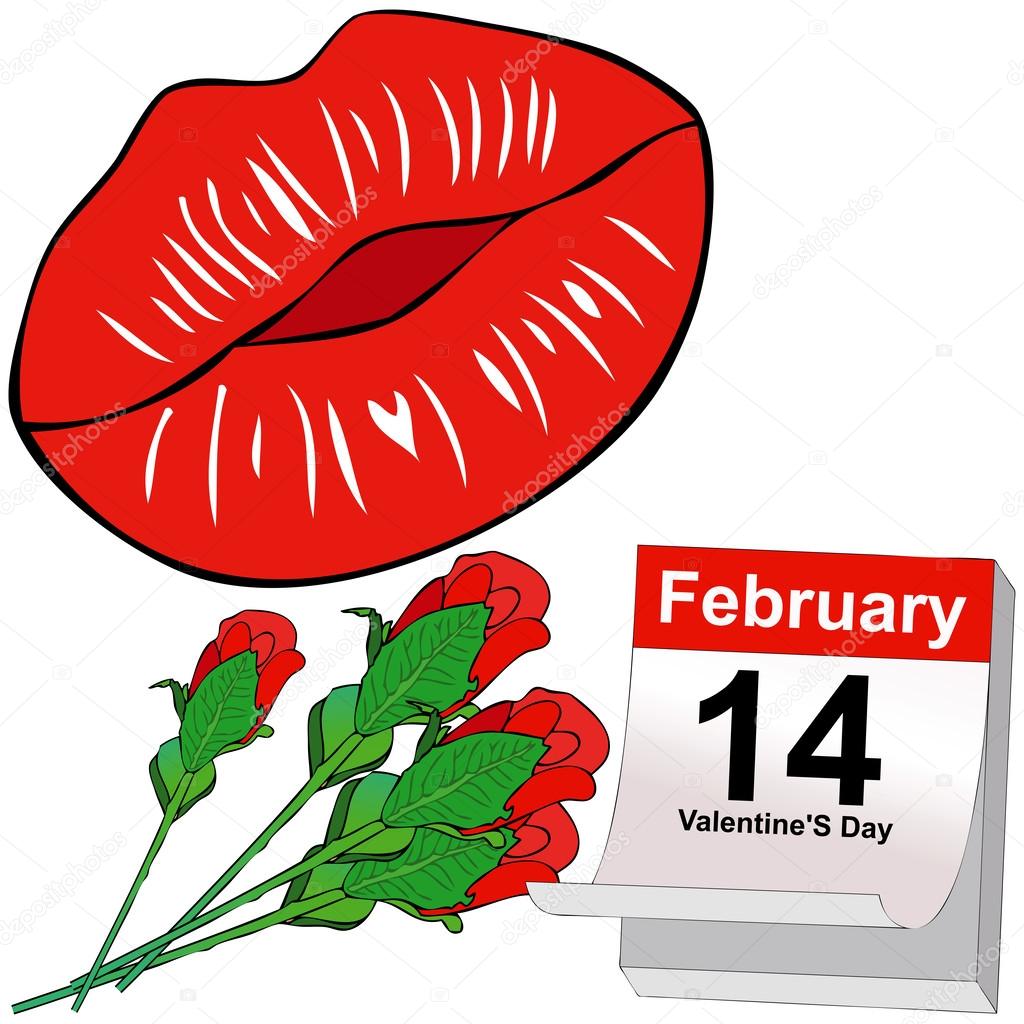 Kisses and Red roses for Valentine's Day