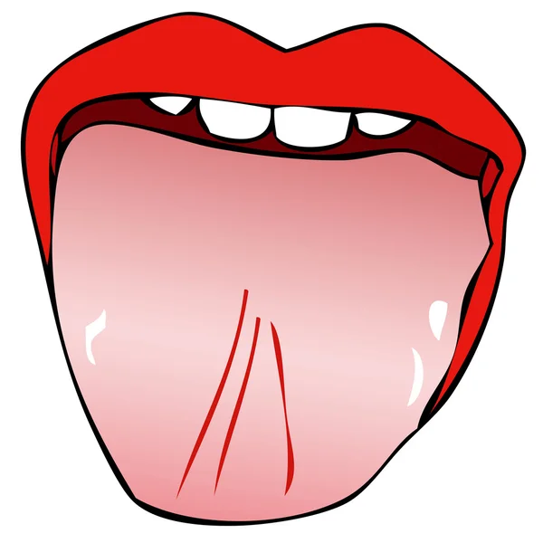Boca femenina con lengua hacia fuera — Vector de stock