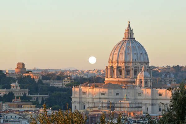 A view of St. Peter's Basilica at sunset taken from the Janiculum. Rome - Italy
