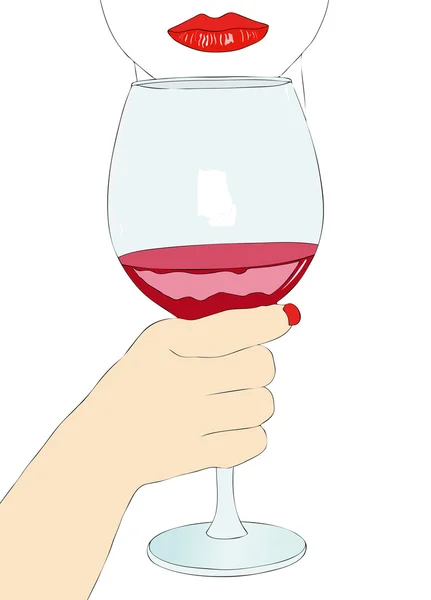 Mujer con copa de vino — Vector de stock