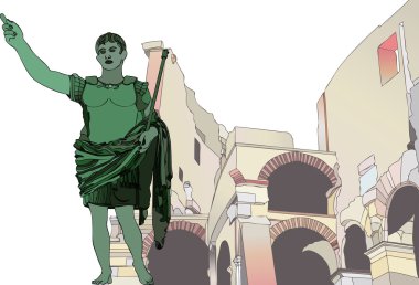 Statue of Emperor Gaius Julius Caesar to the Roman Colosseum clipart