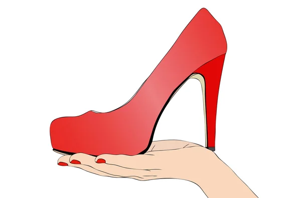 Vrouwelijke Hand Met Shoe Illustratie Van Hand Van Een Vrouw — Stockfoto