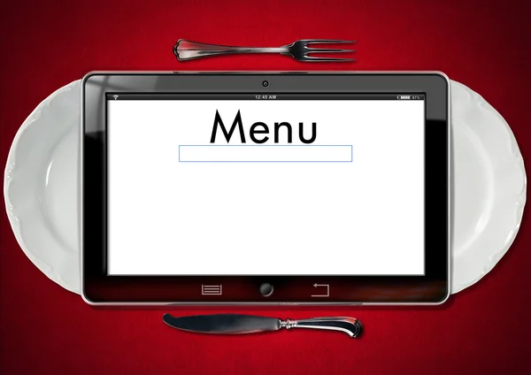 Menu restauracji w komputerze typu Tablet — Zdjęcie stockowe