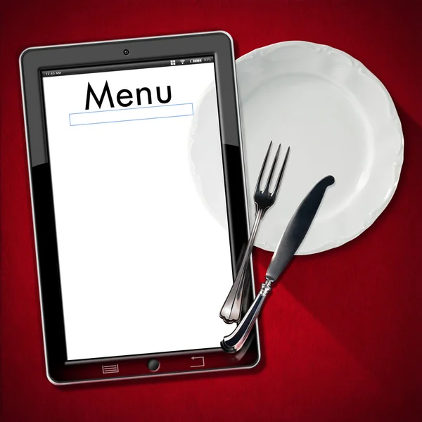 Menu Restaurante no Tablet Computer — Fotografia de Stock