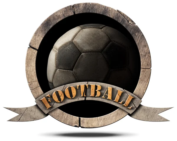 Symbole en bois avec ballon de football — Photo