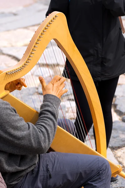 Straßenmusiker spielt klassische Harfe — Stockfoto