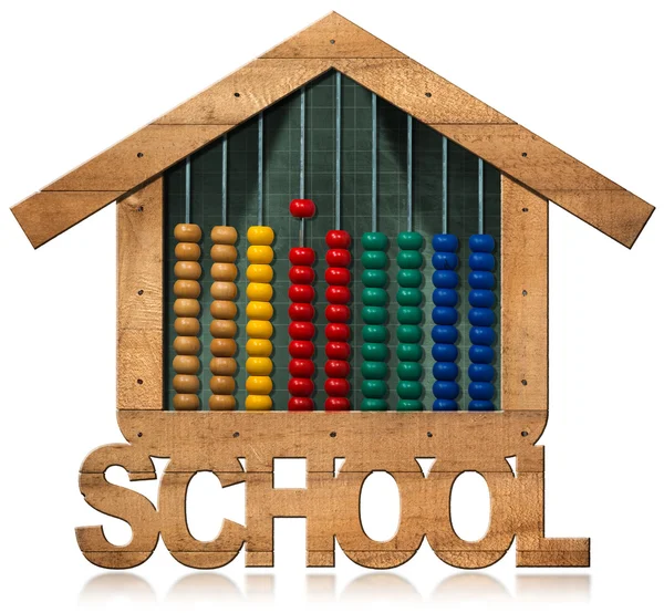 Blackboard och Abacus - skolar byggnad formad — Stockfoto
