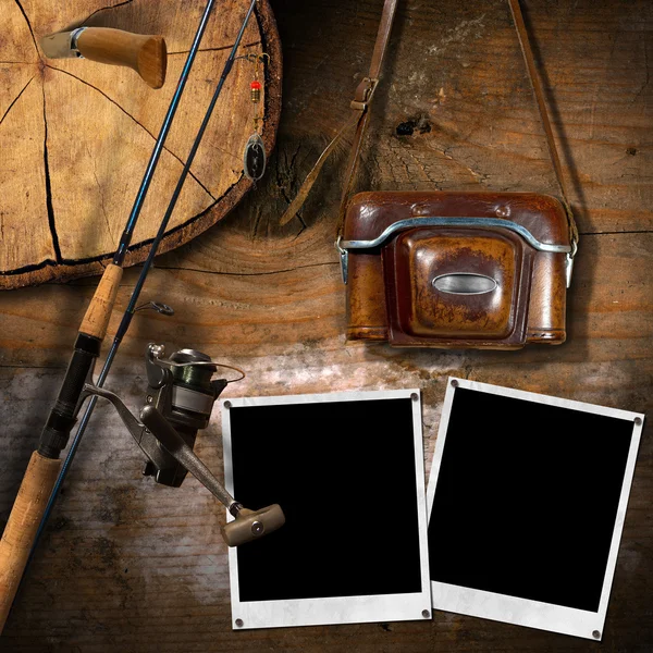 Fishing Tackle and Old Vintage Camera — Stock Photo, Image