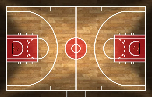 Quadra de basquete de madeira com parquet — Fotografia de Stock