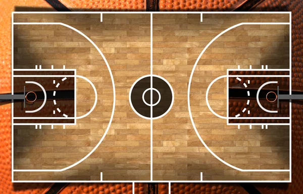 Quadra de basquete de madeira com parquet — Fotografia de Stock