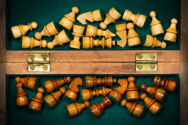 Box with Wooden Chess Pieces — Stock Photo, Image