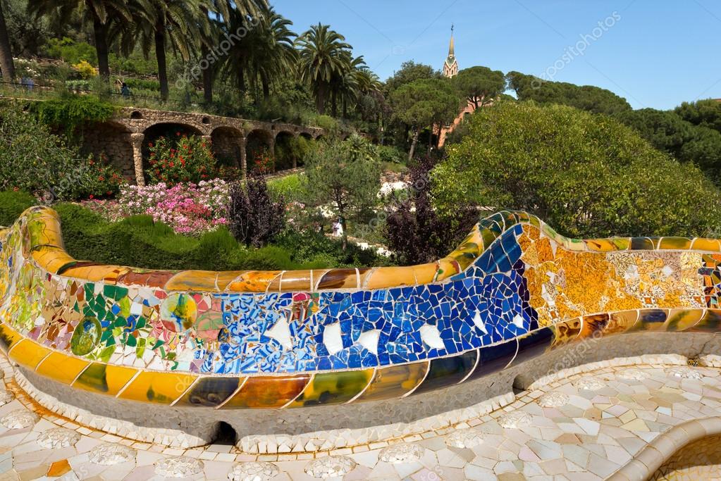 Ceramic Bench Park Guell Barcelona Spain Stock Editorial Photo