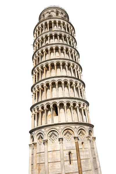 Leaning Tower of Pisa isolated on white Background, Piazza dei Miracoli (Square of Miracles), UNESCO world heritage site, Tuscany, Italy, Europe. 