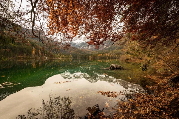 Lago Tovel Озеро Тувель Маленькое Красивое Озеро Итальянских Альпах Национальный — стоковое фото