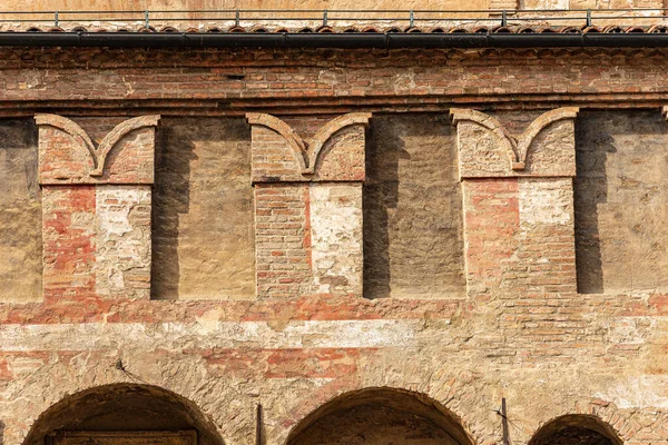 Detailní Záběr Boloňskou Radnici Starobylý Palác Accursio Xiii Století Hradbami — Stock fotografie