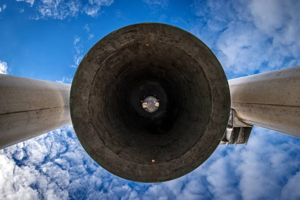 Large Bell Bell Peace Clapper Blue Sky Clouds Low Angle — Stock Photo, Image