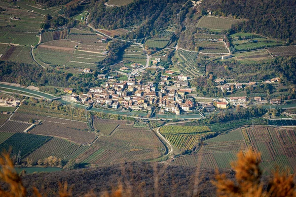 Veduta Aerea Della Valle Dell Adige Vallagarina Dalla Vetta Montuosa — Foto Stock