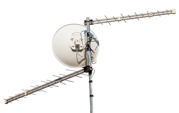 Gros Plan Une Antenne Télévision Plat Satellite Isolé Sur Fond — Photo