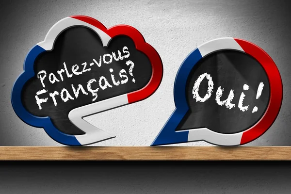 Иллюстрация Двух Речевых Пузырей Французским Флагом Вопросом Parlez Vous Francais — стоковое фото