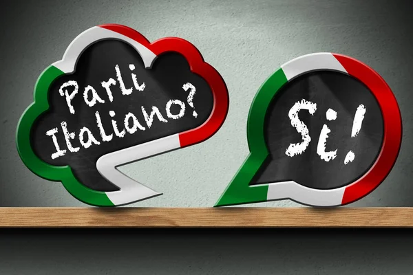 Illusztráció Két Beszéd Buborékok Olasz Zászló Kérdés Parli Italiano Beszélsz — Stock Fotó