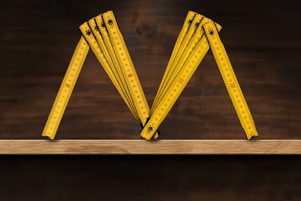Régua Dobrável Madeira Velha Amarela Forma Letra Meter Unidade Comprimento — Fotografia de Stock