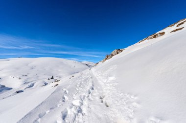 Lessinia Platosu (Altopiano della Lessinia) ve Monte Tomba 'nın zirvesi, Bölgesel Doğal Park, Malga San Giorgio, Verona' da kayak merkezi, Veneto, İtalya, Avrupa