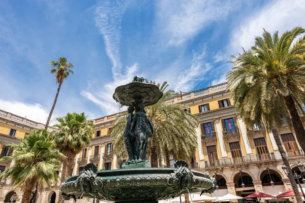 Barcelona Close Bronze Fountain Three Graces Placa Reial Plaza Real — Stock Photo, Image