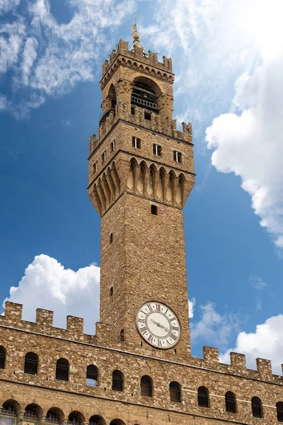 Florenz Nahaufnahme Des Uhrenturms Des Palazzo Vecchio 1299 Namens Torre — Stockfoto