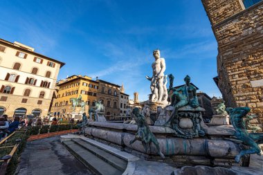 Ateş, İtalya, 3 Ocak 2013: Bartolomeo Ammannati 1560-1565, Piazza della Signoria, Floransa şehir merkezi, UNESCO dünya mirası sahası, Toskana, İtalya, Avrupa.