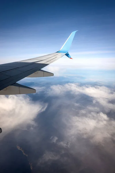 Airplane Flying Clouds Greek Islands Mediterranean Sea Europe — Stock Photo, Image