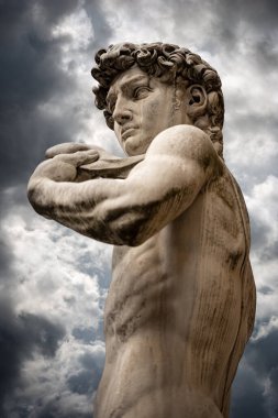 Michelangelo Buonarotti 'nin Davut Heykeli, Piazza della Signoria' daki Rönesans heykelinin başyapıtı, Floransa şehir merkezi, Toskana, İtalya, Avrupa.