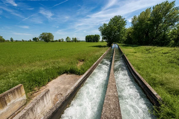 Small Reinforced Concrete Irrigation Canals Padan Plain Valley Pianura Padana — Stock Photo, Image