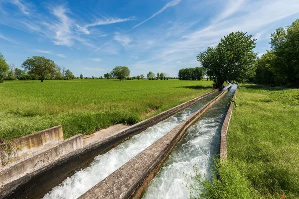 Two Small Reinforced Concrete Irrigation Canals Padan Plain Valley Pianura — Stock Photo, Image