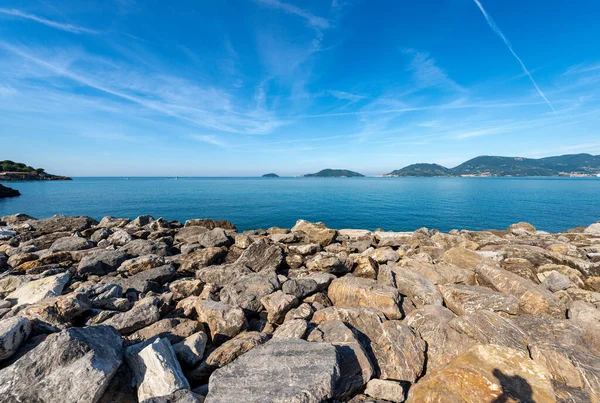 Paisaje Marino Golfo Spezia Vista Desde Ciudad Lerici Horizonte Portovenere —  Fotos de Stock