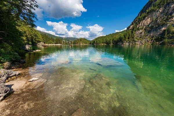 Lago Braies Pragser Wildsee Alpine Lake Mountains Small Great Apostle — Stock Photo, Image