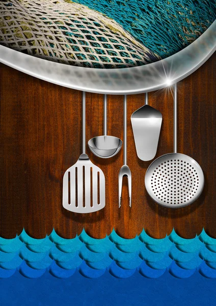 Морепродукты - Шаблон меню — стоковое фото