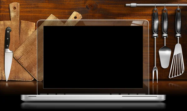 Laptop Computer in the Kitchen — Stock Photo, Image