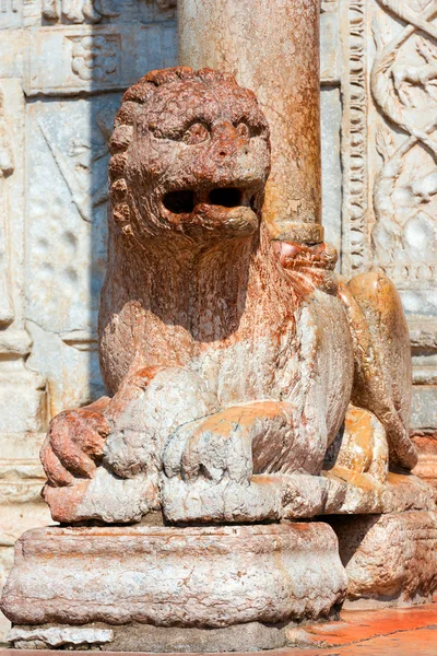 Basilika von san zeno verona - marmorlöwe — Stockfoto