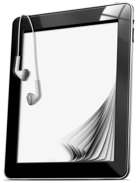 Tablet Computer with Earphones — Stock Photo, Image