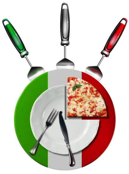 Pizza Italiana Placa y Cubertería — Foto de Stock