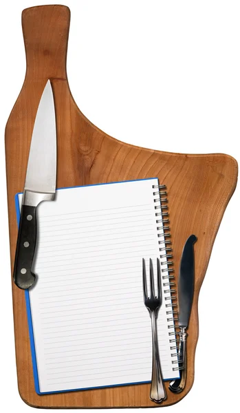 Empty Notebook on Wooden Cutting Board — Stock Photo, Image