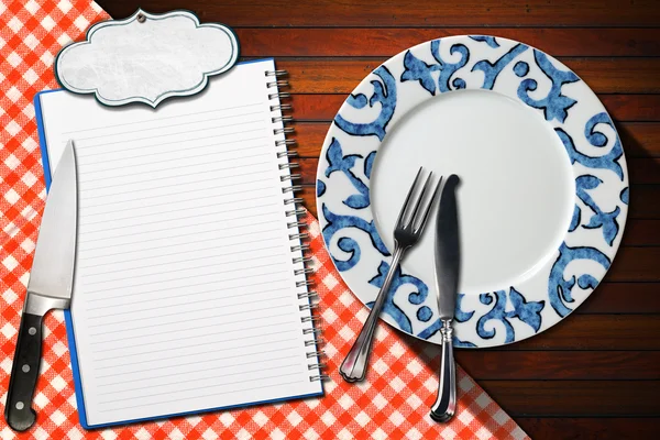 Notebook Plate and Cutlery — Stock Photo, Image