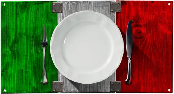 이탈리아 요리-격판덮개 및 칼 붙이 — 스톡 사진