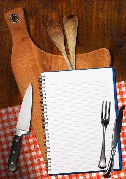 Empty Notebook on Wooden Cutting Board — Stock Photo, Image