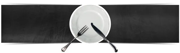 Blackboard with Plate and Cutlery — Stock Photo, Image