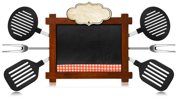 Mutfak gereçleri ile boş yazı tahtası — Stok fotoğraf